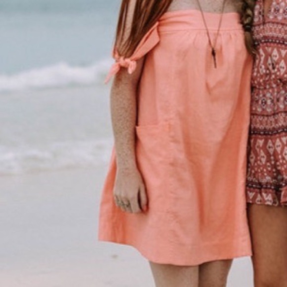 FREE PEOPLE Peach off the shoulder tie mini dress